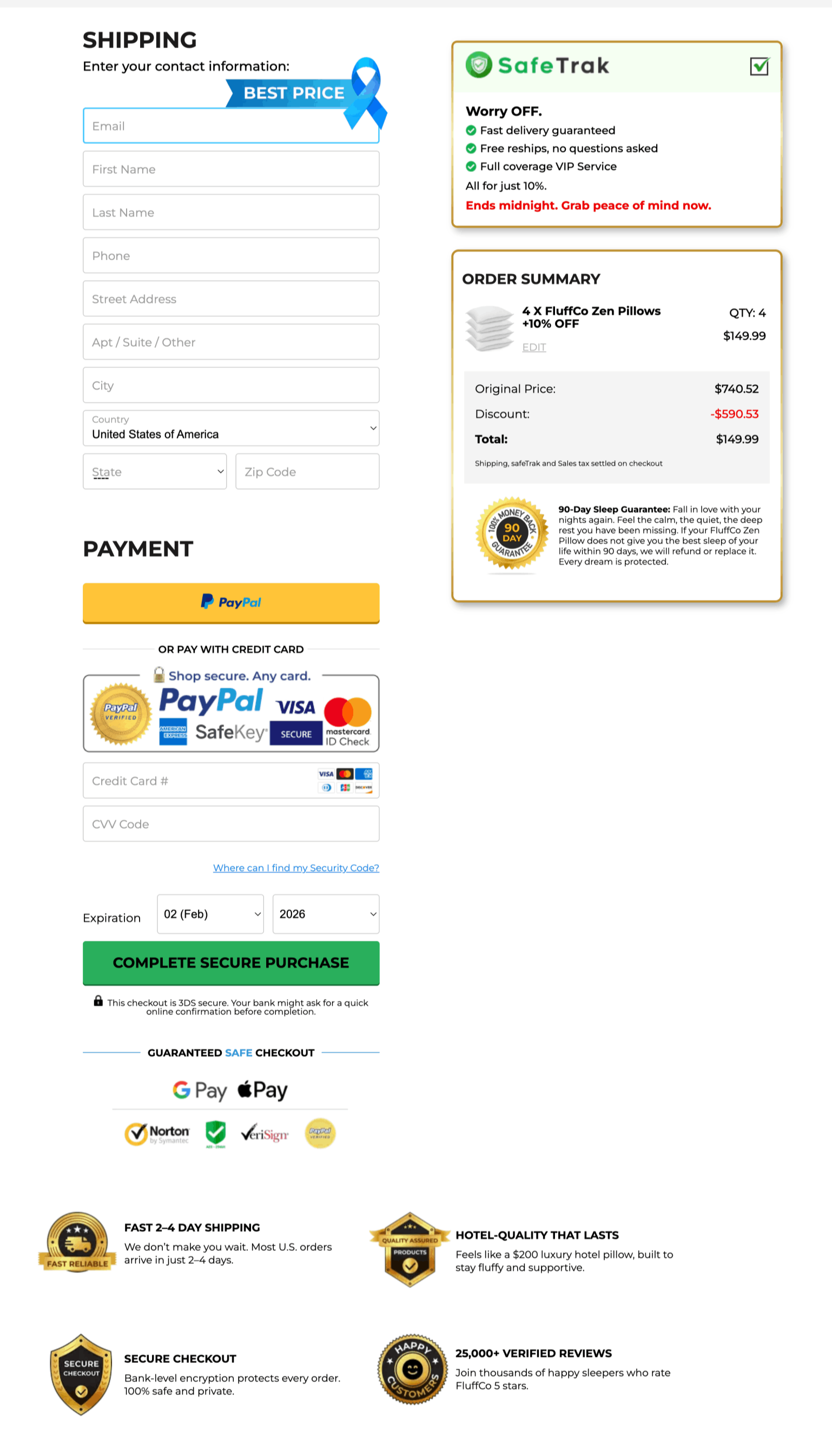 fluffco-pillow-checkout page